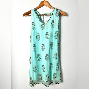 Beachy Printed Mini Dress with Bead and Sequin Detail Resortwear Size Large